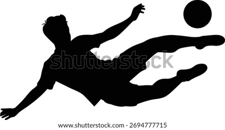Dynamic silhouette of a soccer player performing a bicycle kick with the ball in mid air