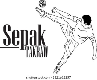 Silueta dinámica del jugador de Takraw en acción, dibujo elegante de esbozo de un jugador de Takraw, ilustración del jugador de Takraw en Pose llamativo