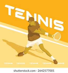 Dynamic silhouette of a tennis player in action, set against a bold yellow half-color background. Perfect for sports-themed designs, conveying energy, movement, and athleticism.