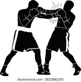 Dynamic silhouette of two boxers exchanging blows, illustrating intense combat sport and athletic prowess