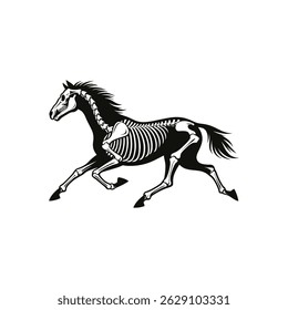 Dynamic Silhouette Vector Illustration of a Running Horse Skeleton
