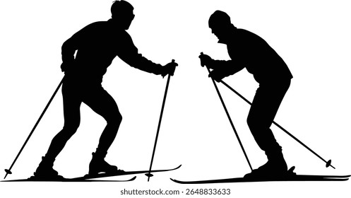 Dynamic silhouette vector of a skier jumping off a slope – ideal for freestyle skiing visuals, winter activity apparel prints, extreme sport graphics