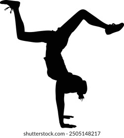 A dynamic silhouette of a woman performing a backflip, showcasing athleticism and grace. transparent background. eps10.