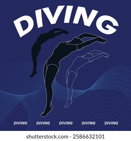 Dynamic silhouette of a woman swimmer, perfect for sports and fitness posters.