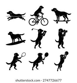 Dynamic Silhouetted Labrador Dogs Enjoying Sports and Recreational Pursuits