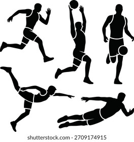 Siluetas dinámicas de atletas involucrados en diversas acciones deportivas