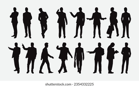 Dynamic Silhouettes of Businessmen in Various Professional Poses, A Versatile Set for Creative Projects