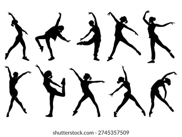 Dynamic silhouettes of a dancer in various ballet and contemporary poses
