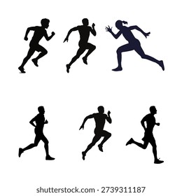Dynamic silhouettes of men running and sprinting in different poses, perfect for sports branding and fitness graphics.
