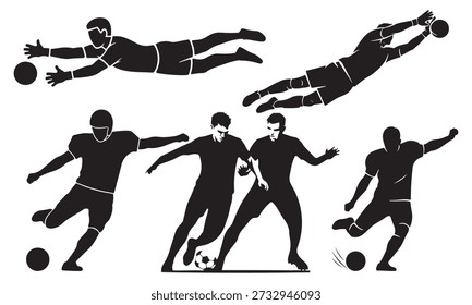 Dynamic Silhouettes of Soccer Players in Action - Goalkeeper Saves 