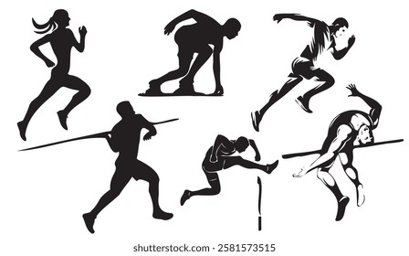 Dynamic Silhouettes of Track and Field Athletes in Motion: A Collection of Powerful Sport Imagery