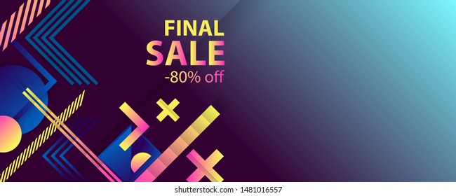 Dynamic simple geometric abstract final sale banner vector banner design. Color creative 3d universe with lines, dots, gradients