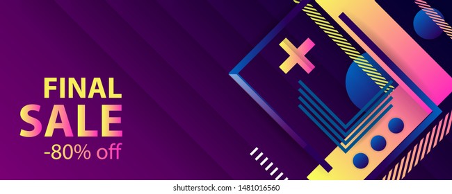 Dynamic simple geometric abstract final sale banner vector banner design. Color creative 3d universe with lines, dots, gradients