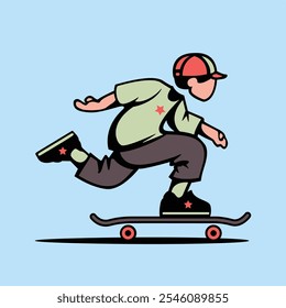 Dynamic Skateboarder Character Illustration. Ideal for promoting sports gear, clothing brands, or urban lifestyle products. 