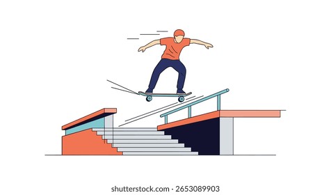 Skate Dinâmico Executa Truque de Moagem em Curso de Obstáculo Urbano com Precisão e Habilidade