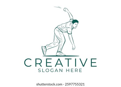 Dynamic sketch of a cricket bowler in action. Perfect for sports related designs. pose green athlete