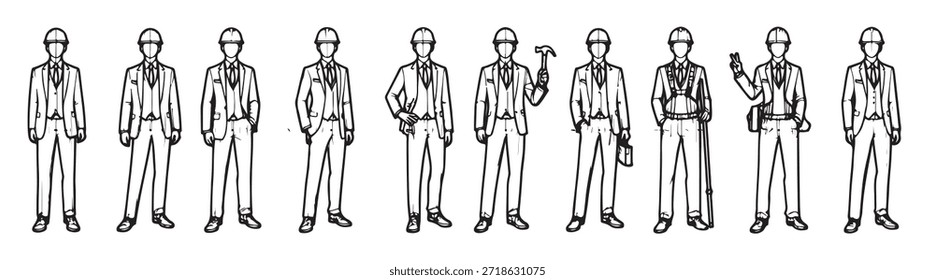 esboços dinâmicos do homem em poses de construção