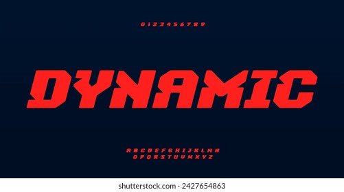 Dynamic slant alphabe, modernity strength typeset for sport, technology branding, headline. Sleek angular font, uppercase letters, numbers for logo, poster, tech industry. Vector typeset.