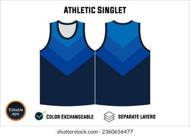 Diseño de vectores de camisetas y de cintas atléticas sin mangas con capas y opciones de color personalizables