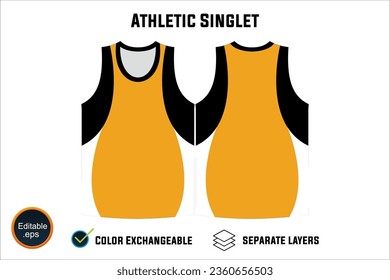 Dynamic Sleeveless Athletic Singlets and T-shirt Vector Design with Customizable Layers and Color Options
