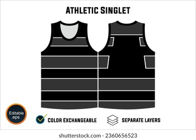 Dynamic Sleeveless Athletic Singlets and T-shirt Vector Design with Customizable Layers and Color Options