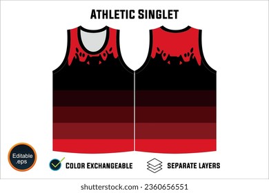 Dynamic Sleeveless Athletic Singlets and T-shirt Vector Design with Customizable Layers and Color Options