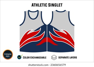 Dynamic Sleeveless Athletic Singlets and T-shirt Vector Design with Customizable Layers and Color Options