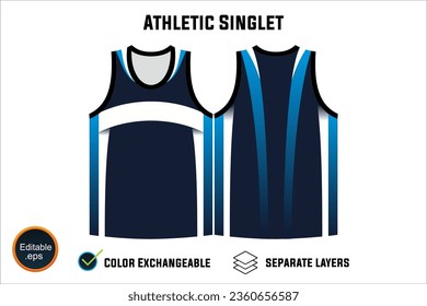 Dynamic Sleeveless Athletic Singlets and T-shirt Vector Design with Customizable Layers and Color Options