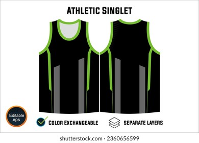 Dynamic Sleeveless Athletic Singlets and T-shirt Vector Design with Customizable Layers and Color Options