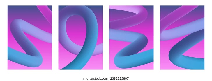 Dynamische, glatte Formen. Set abstrakter Hintergründe mit sanften Farbverlauf-3D-Linien für kreatives Grafikdesign. Vektorgrafik.