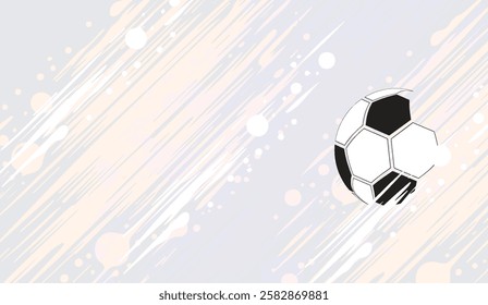 Dynamic soccer ball artwork with energetic streaks and light pastel hues conveying movement and sports enthusiasm in a minimal design