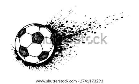 Dynamic soccer ball design with an ink splatter effect. Perfect for sports-themed graphics and projects.