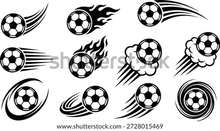 Dynamic soccer ball motion icons for sports branding, team logos and athletic design projects