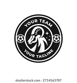 Ein dynamisches Fußball-Emblem mit kreisförmigem Design und einem Schaf, das Belastbarkeit und Teamgeist repräsentiert.