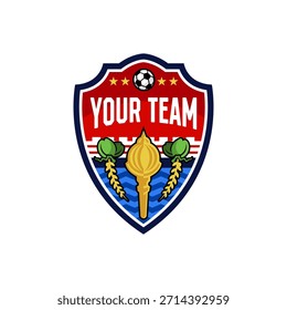 Ein dynamisches Fußball-Emblem mit einer Blume und einer unverwechselbaren "Palugada"-Waffe, die Kraft und Widerstandskraft repräsentiert.