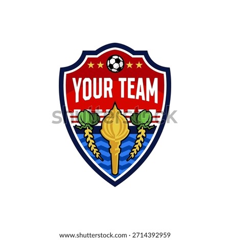 A dynamic soccer emblem featuring a flower and distinctive "Palugada" weapon, representing power and resilience.