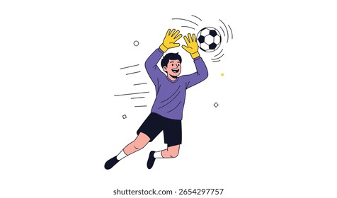 Goleiro de futebol dinâmico pegando a bola no ar em uma partida profissional