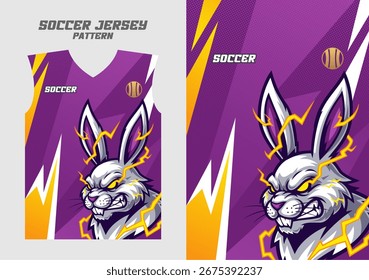 Dynamic soccer jersey pattern with an aggressive lightning rabbit mascot design.