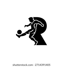 A dynamic soccer logo combining the letter "R" with a player in action, symbolizing energy and athleticism.