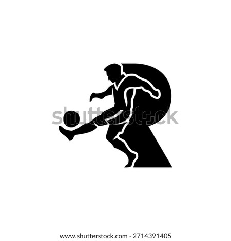 A dynamic soccer logo combining the letter "R" with a player in action, symbolizing energy and athleticism.