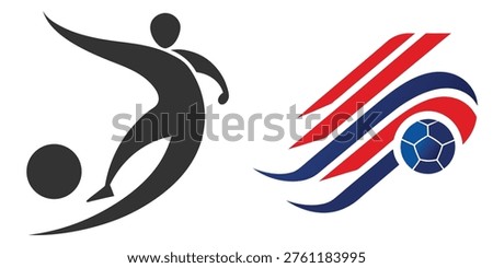 Dynamic Soccer Logo Design with Player Silhouette and Abstract Football Elements, Ideal for Sports Clubs and Tournament Branding