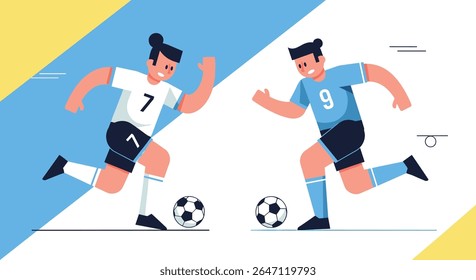 Dinâmica de futebol Match Ilustração mostrando estratégia de trabalho em equipe e proeza atleta em cores vibrantes