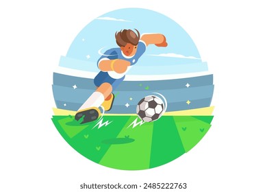 Dynamic Soccer Player Action. Vector illustration of an athlete in mid-kick