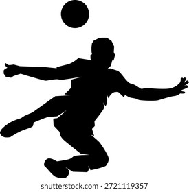 Jugador de fútbol dinámico que encabeza la silueta de la bola