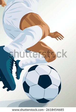 Dynamic Soccer Player Kicking Ball in Mid-Action Vector Illustration. Perfect for sports events, football tournaments, athletic posters, and team promotions.