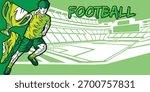 Dynamic Soccer Player in Motion Abstract Frame Background with Stadium Arena Field Silhouette