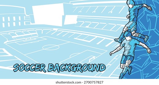 Dynamischer Fußballspieler in Bewegung Abstrakter Rahmenhintergrund mit Stadion Arena Feld Silhouette