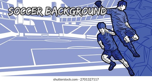 Dynamischer Fußballspieler in Bewegung Abstrakter Rahmenhintergrund mit Stadion Arena Feld Silhouette