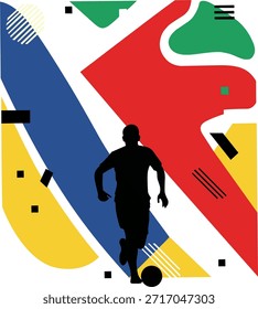 Dynamic soccer player running with the ball in a stylized background. Ideal for sports blogs, social media, and brochures.