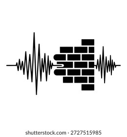 Dynamic sound wave graphic passing through a brick wall, conveying emotion and energy in a modern, sleek design.